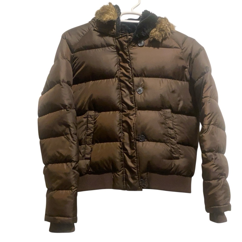 Ralph Lauren Polo Jeans Down Puffer Jacket Brown Faux Fur‎ Hood XL Modern